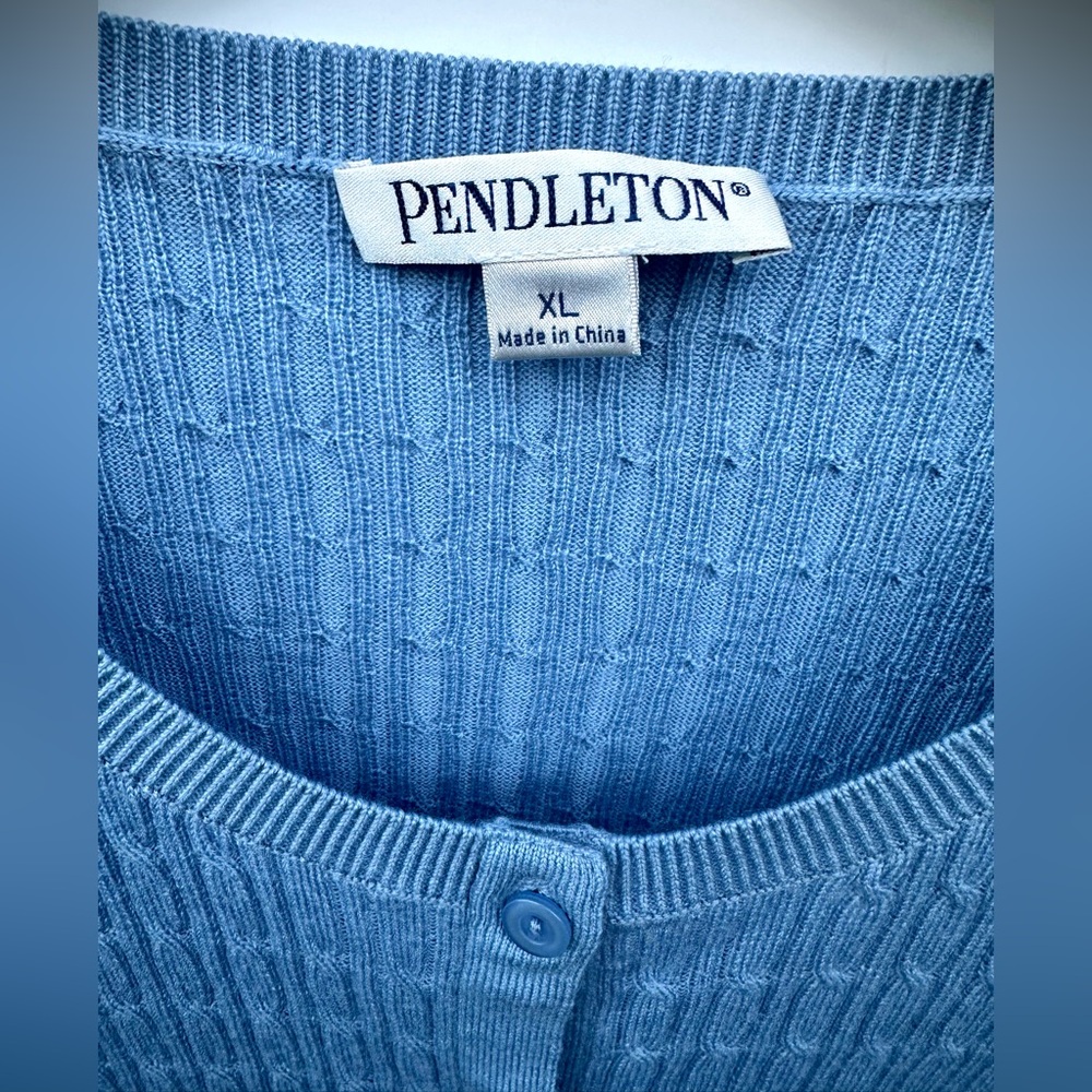 EUC Pendleton Merino Cable Knit Blue Textured Women's Cardigan Sweater, XL - Picture 2 of 12